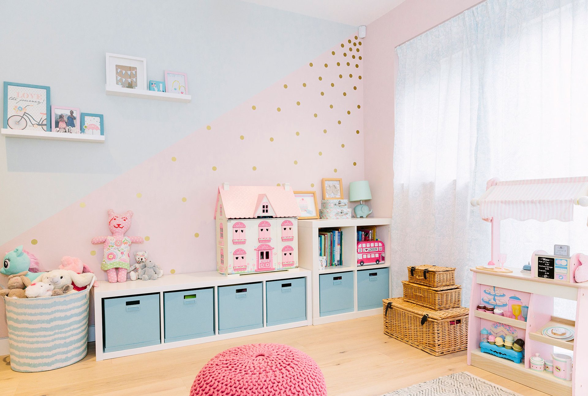 Child's room with pink and blue wall