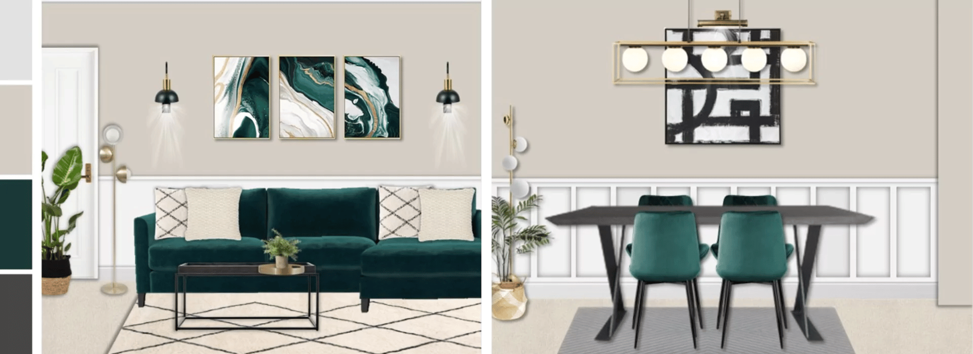 teal living-dining room design