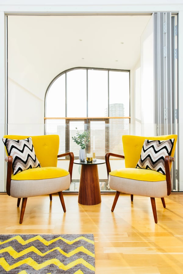 Grey and yellow soft furnishings