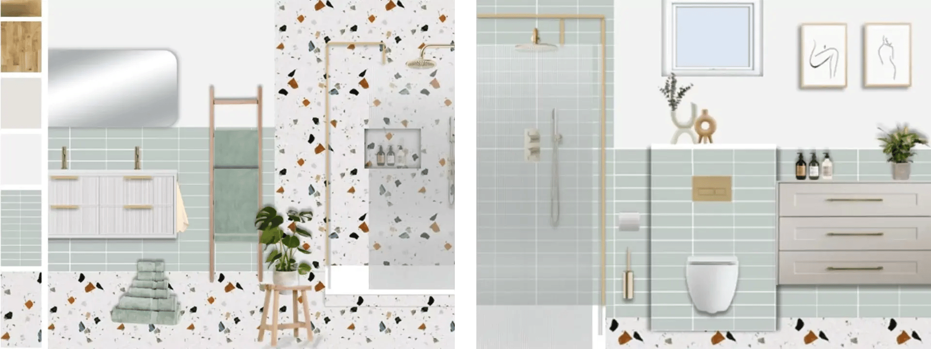 natural, terrazzo tiled bathroom design