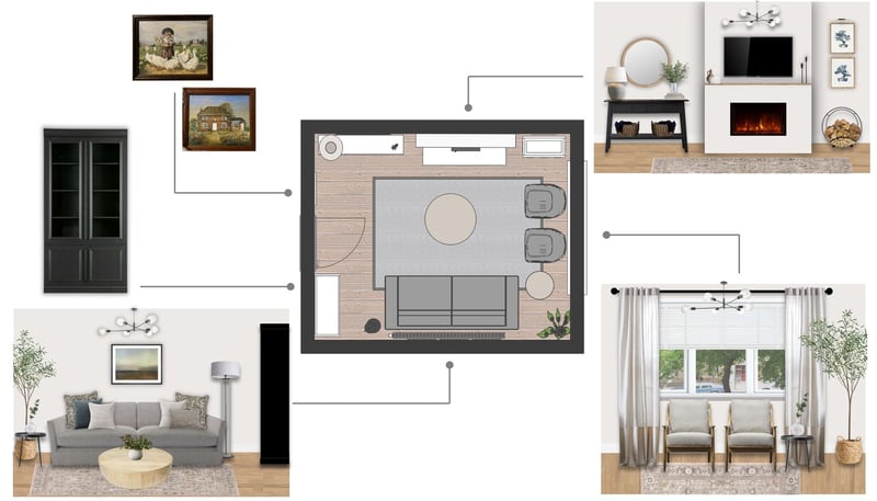 Living room layout with fireplace floorplan