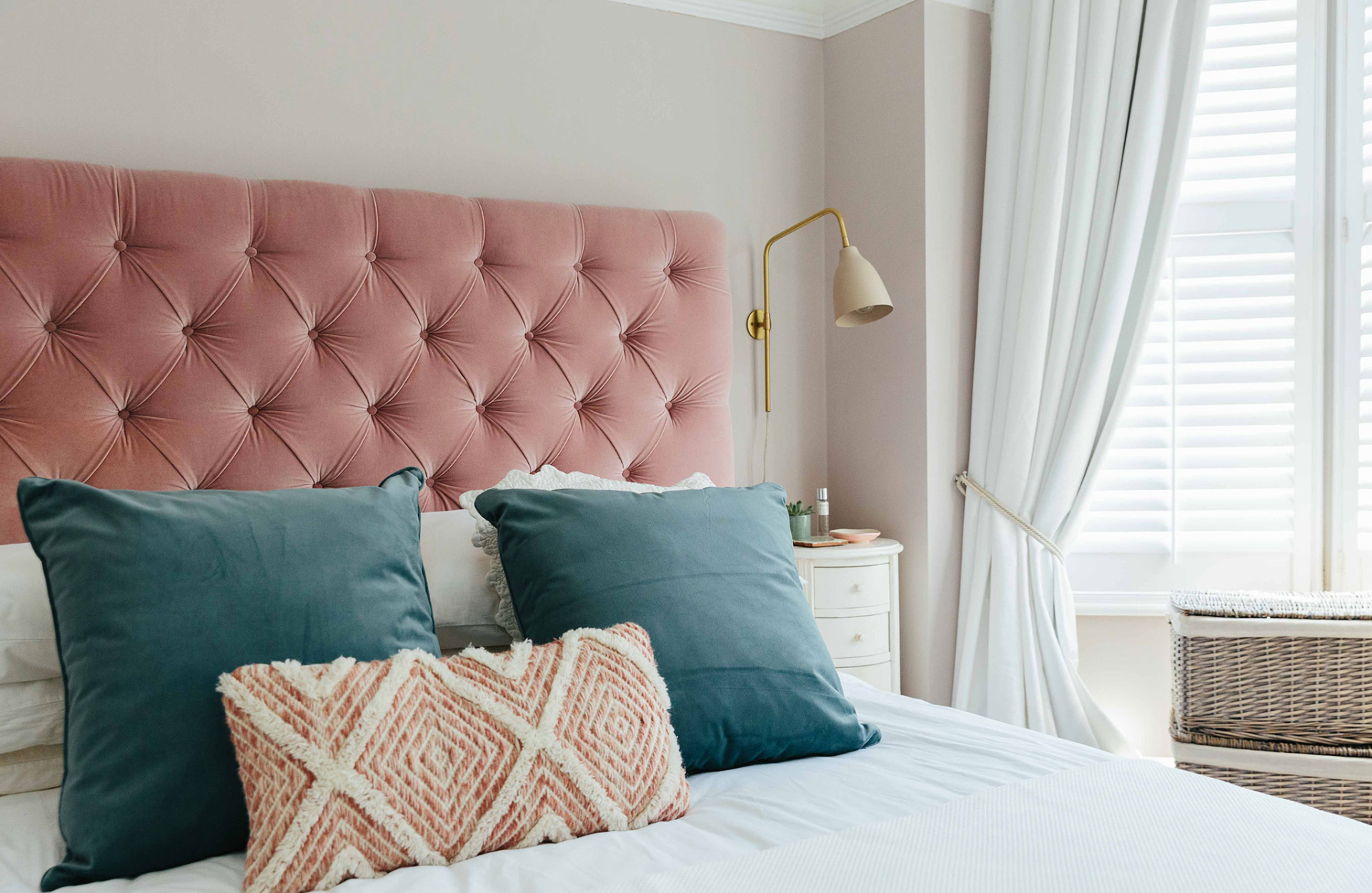 Pastel pink and blue bed
