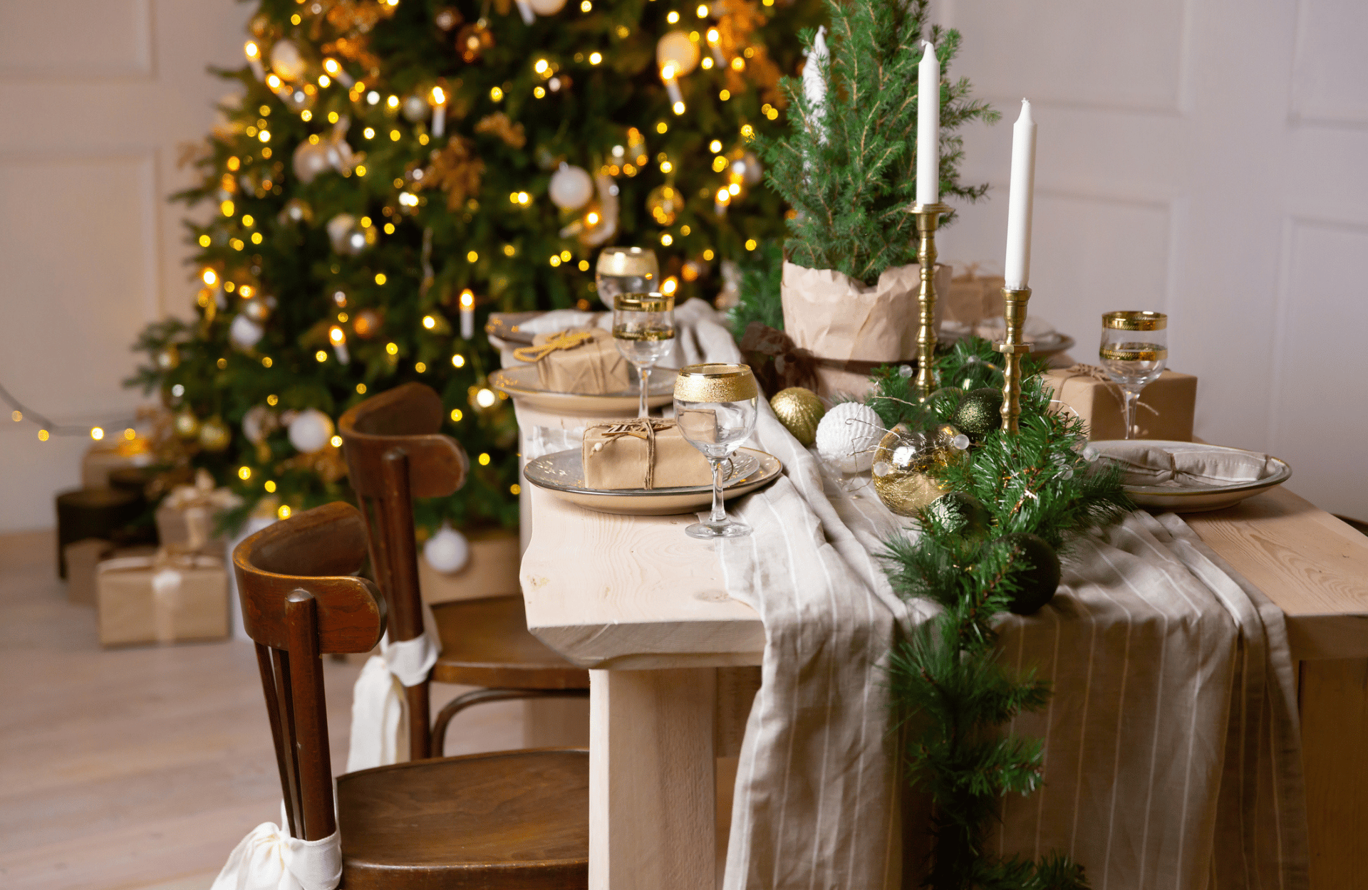 Christmas tablescape with neutral colours