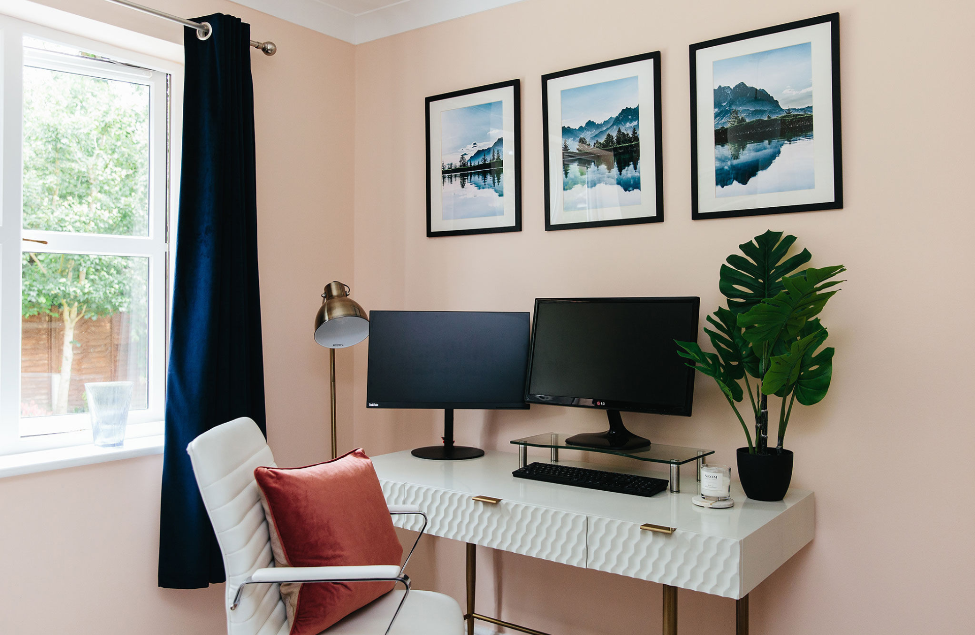 Pink and blue home office