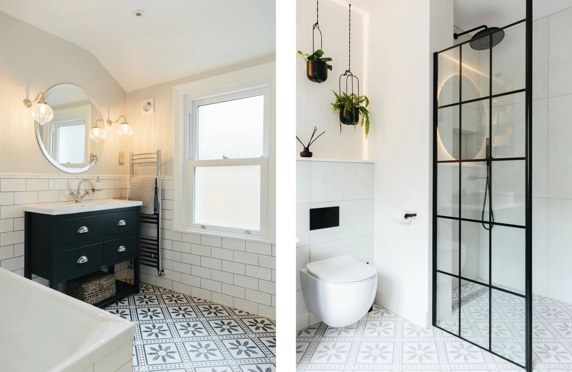 Monochrome bathroom with tile pattern
