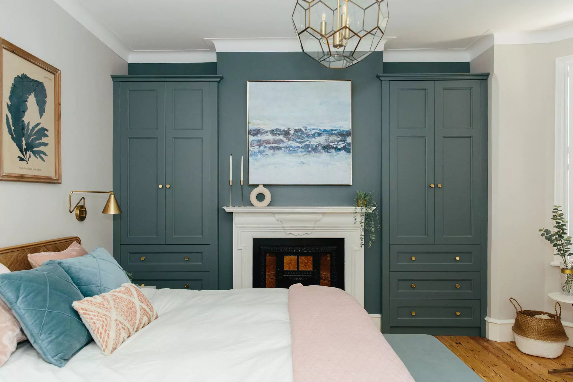 Bespoke fitted wardrobe in turquoise bedroom
