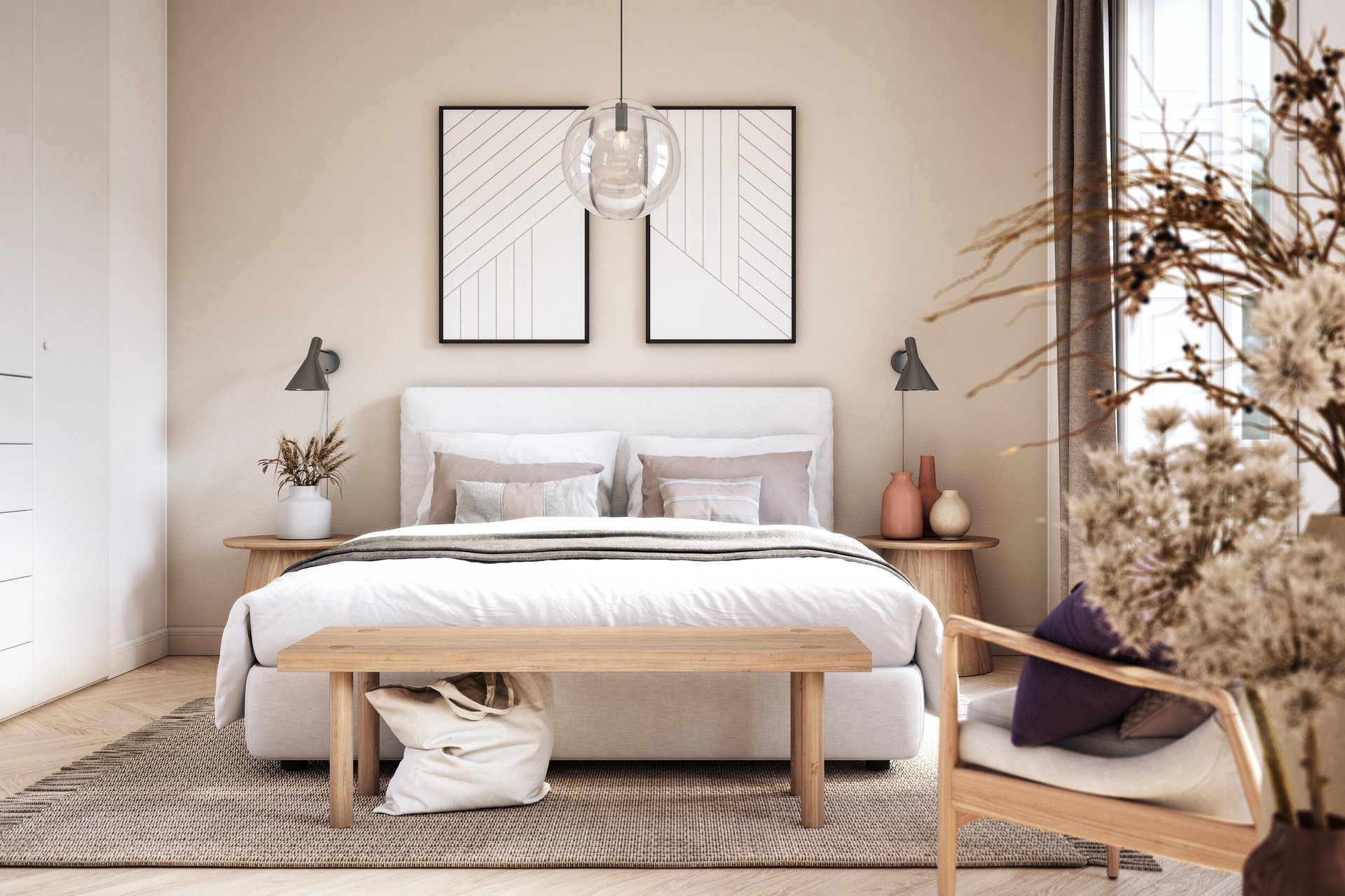 Beige bedroom | Neutral bedroom colour scheme