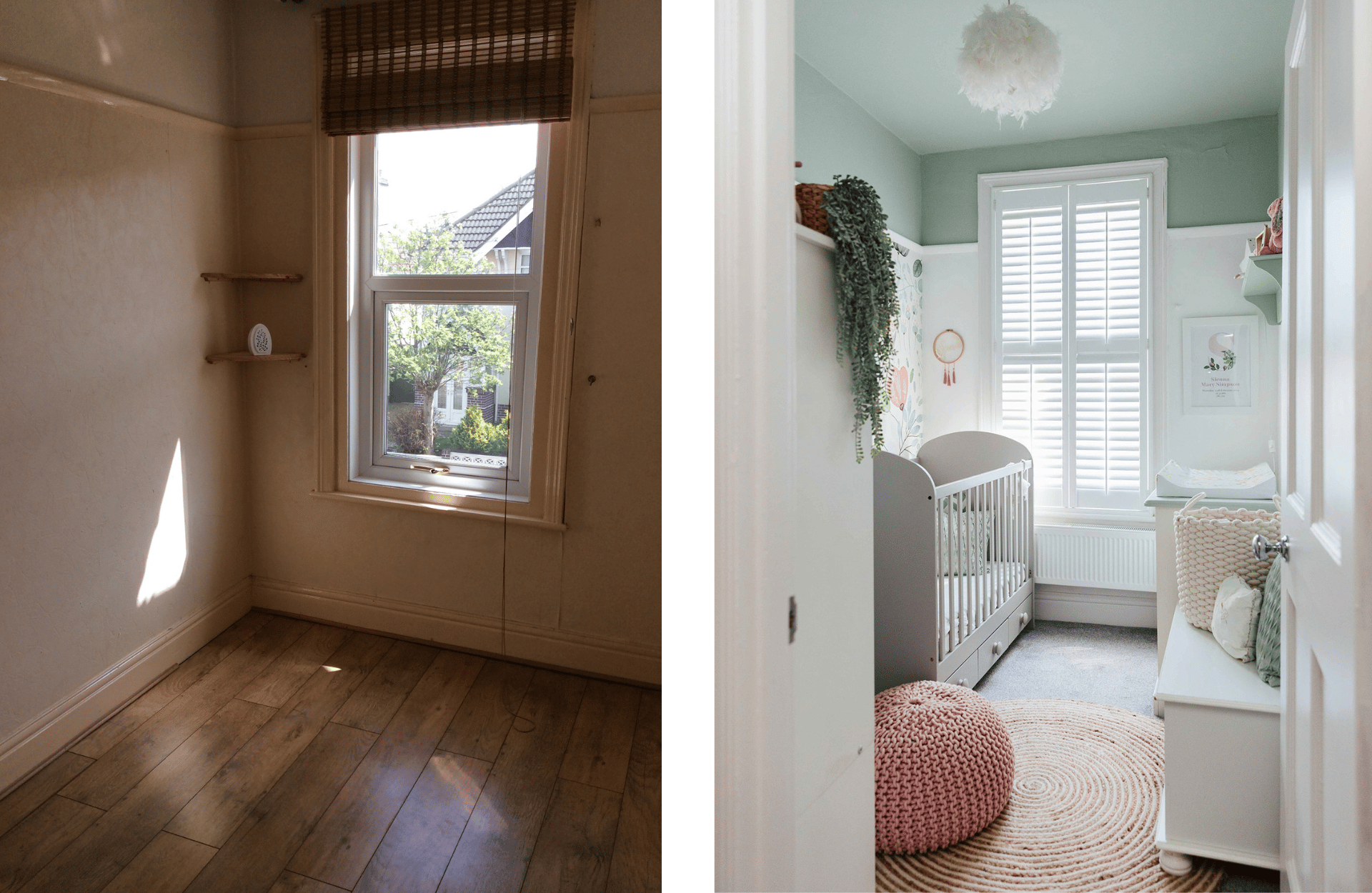 Green and white nursery room transformation