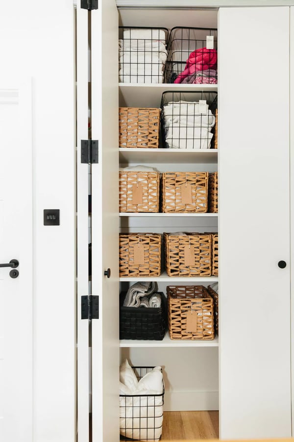 Home storage in cupboard