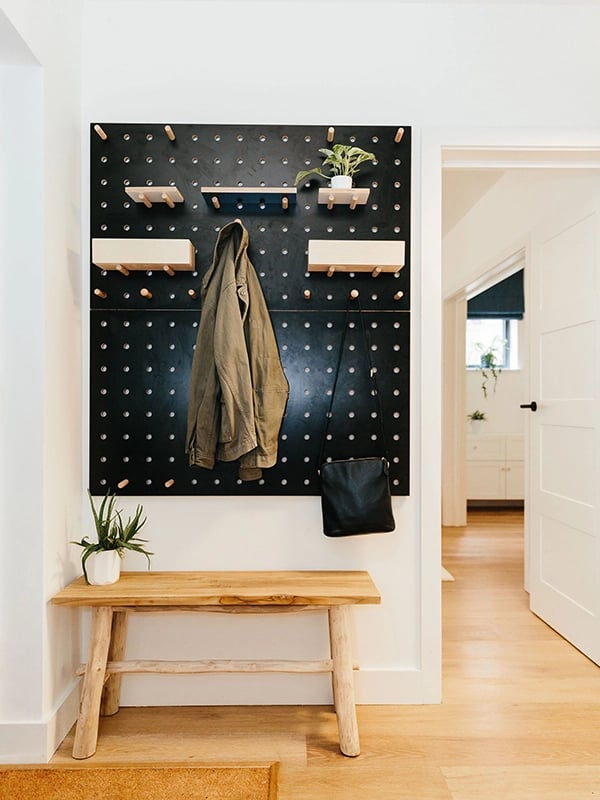 Hallway storage solutions | Coat hanging peg board