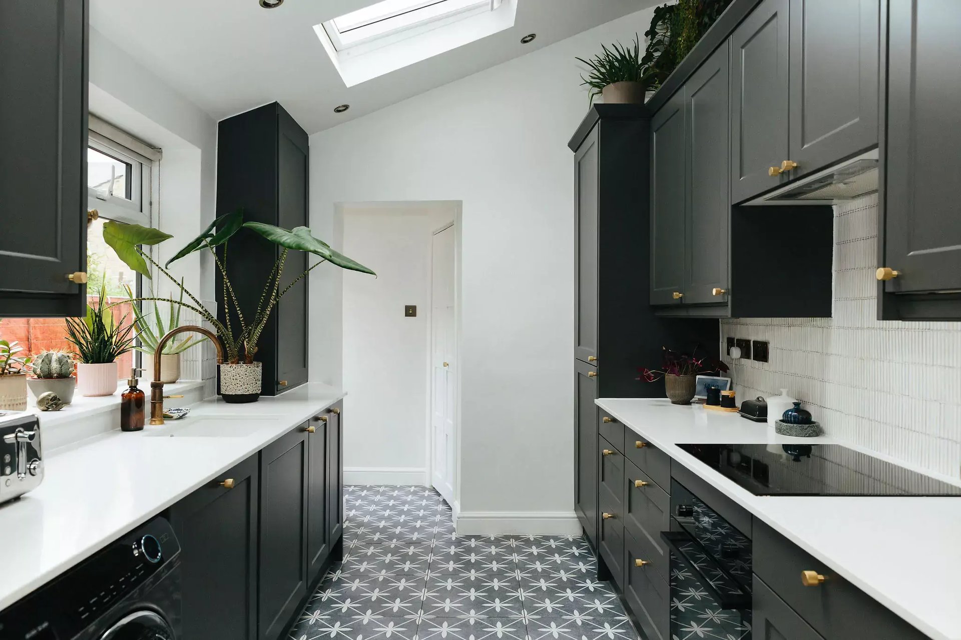 Monochrome galley kitchen