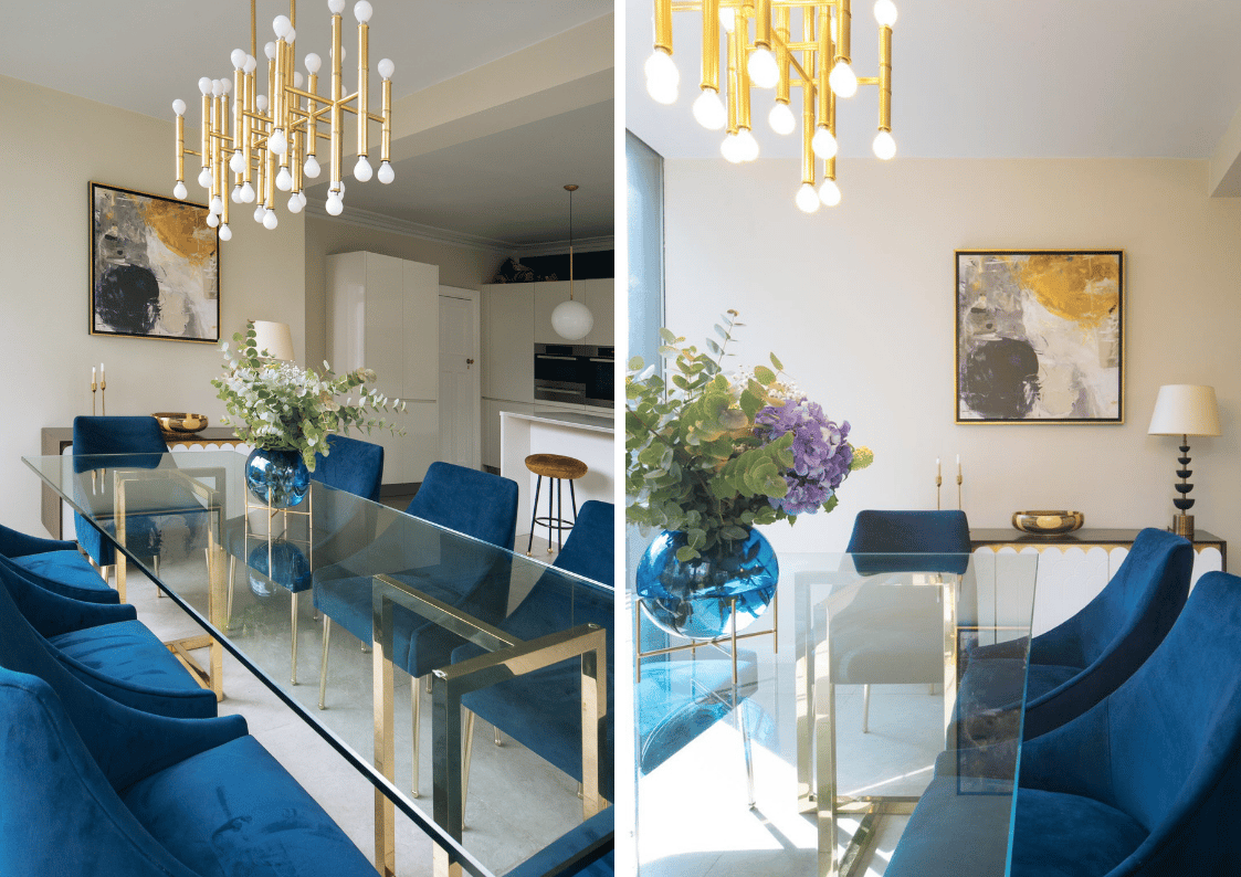 dining room ideas | blue and gold dining room