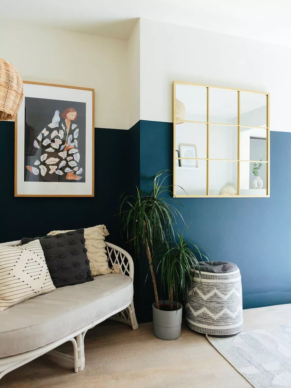 three quater painted wall | dark blue paint ideas
