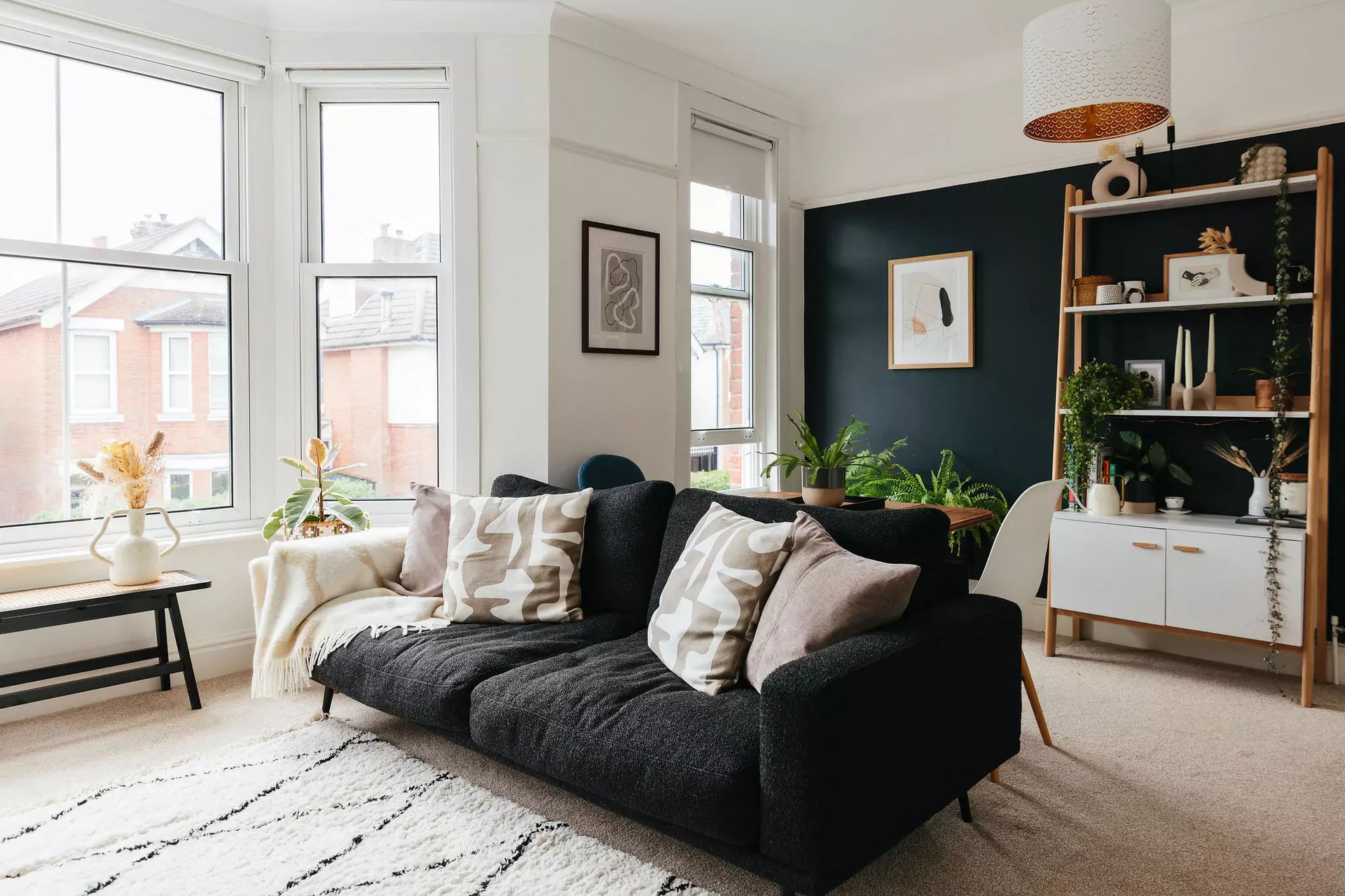 Monochrome living room with house plants