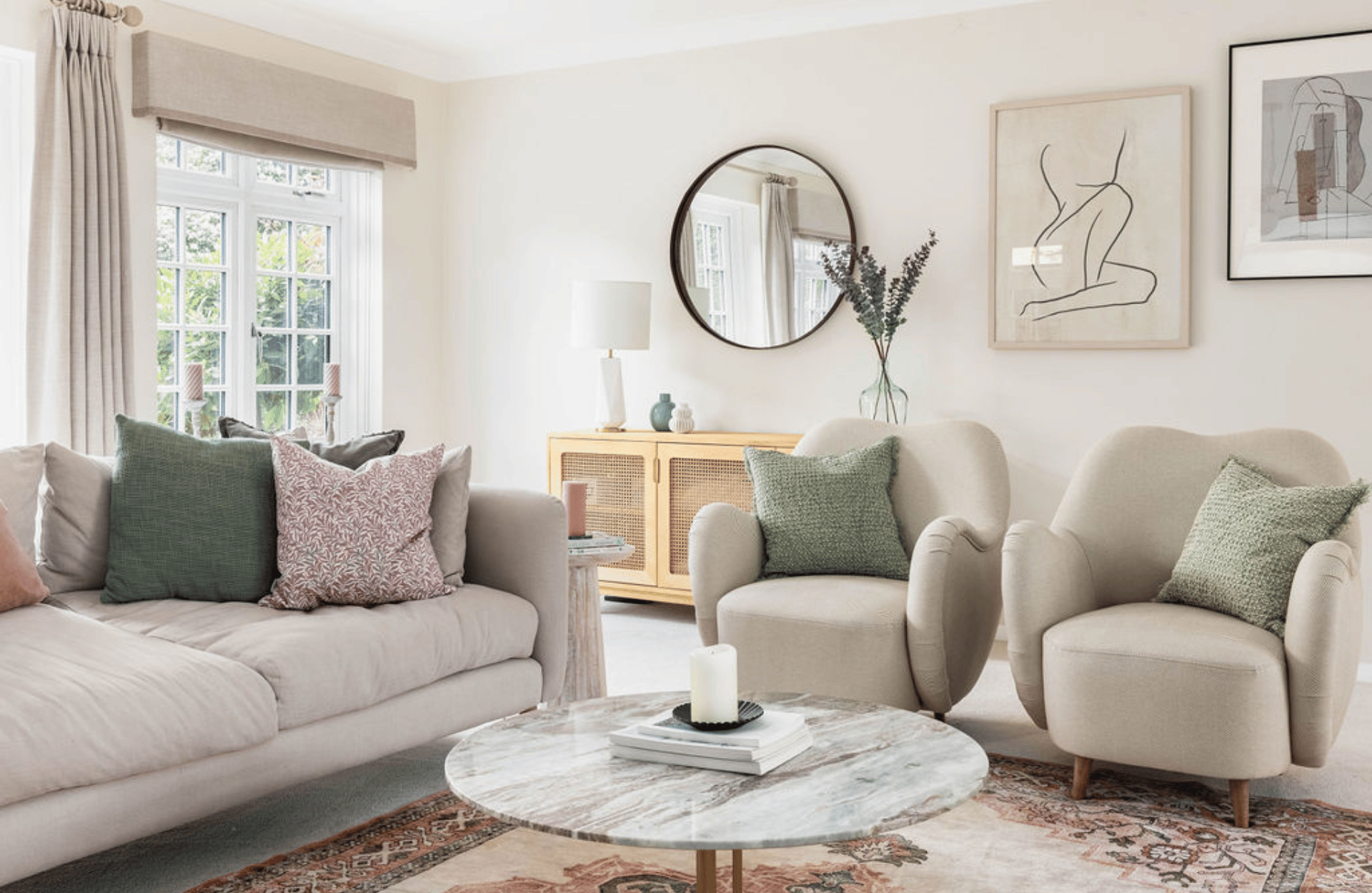 neutral living room with earthy tones