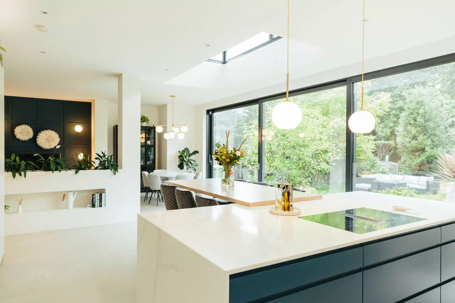 open plan kitchen extension with wide glass doors