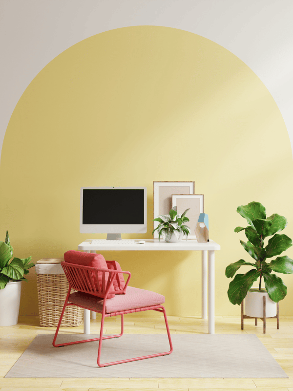 How to zone your home office space | Yellow painted wall art inspiration
