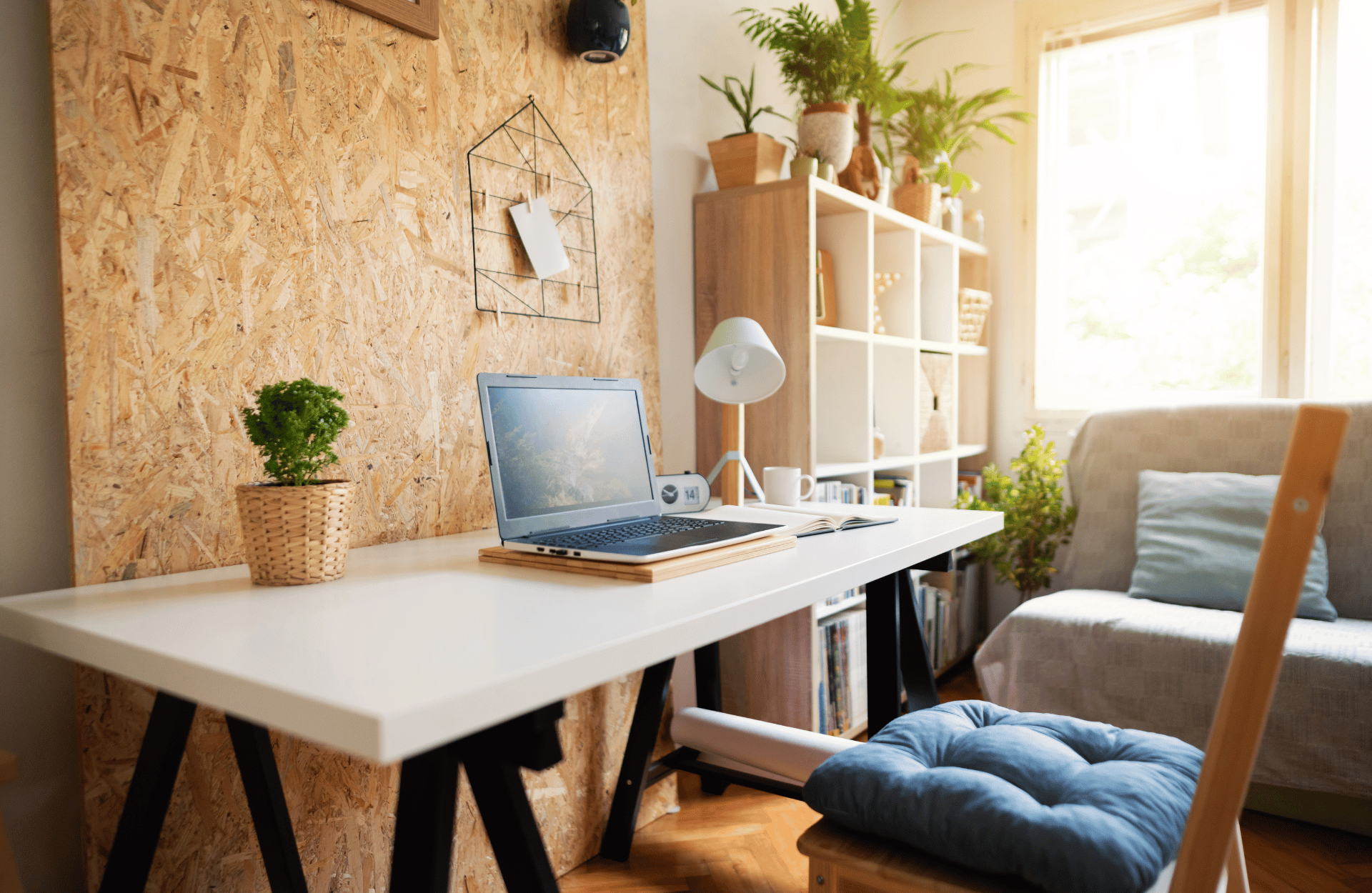 home office with cork board
