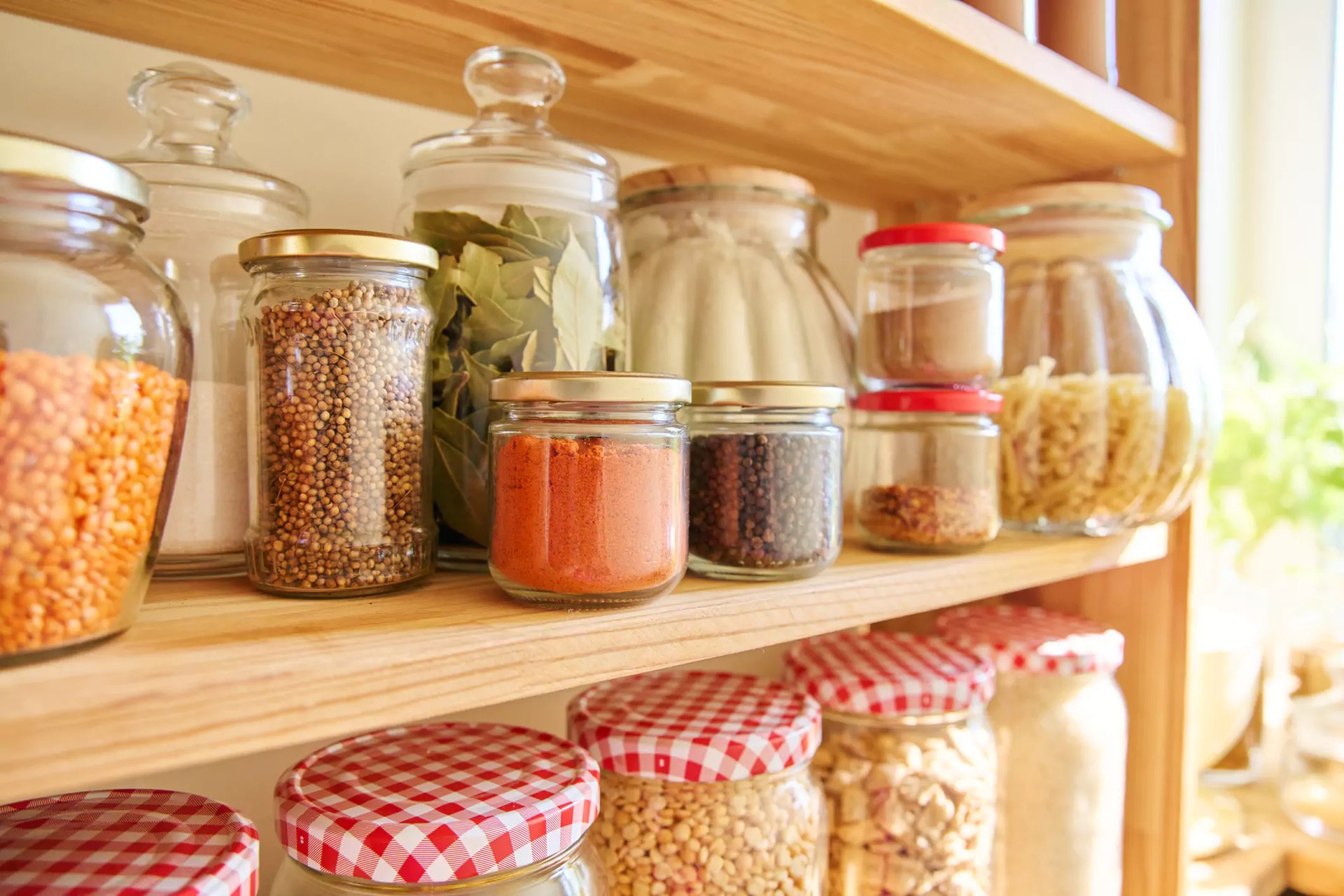 clean pantry with multiple jars