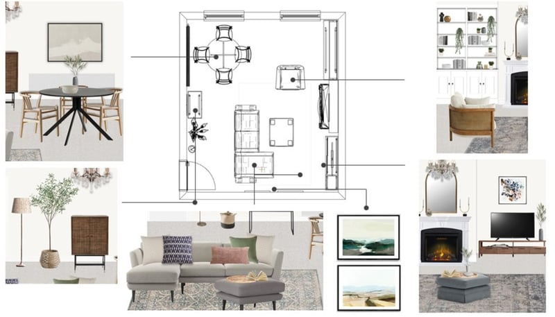Living and dining room layout floorplan