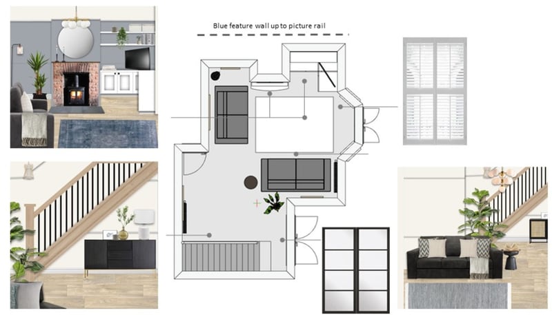 Pass-through living room layout floorplan