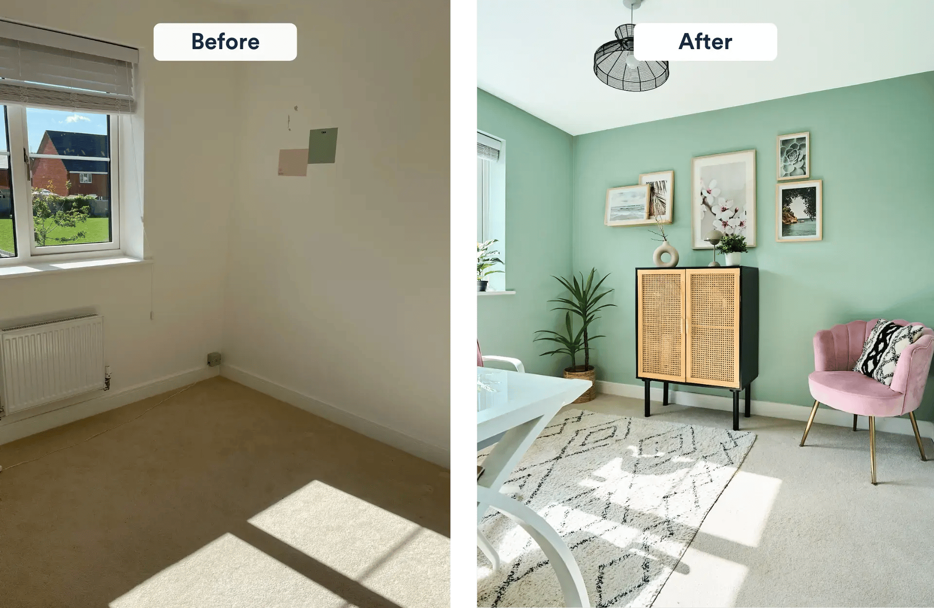Green home office before and after
