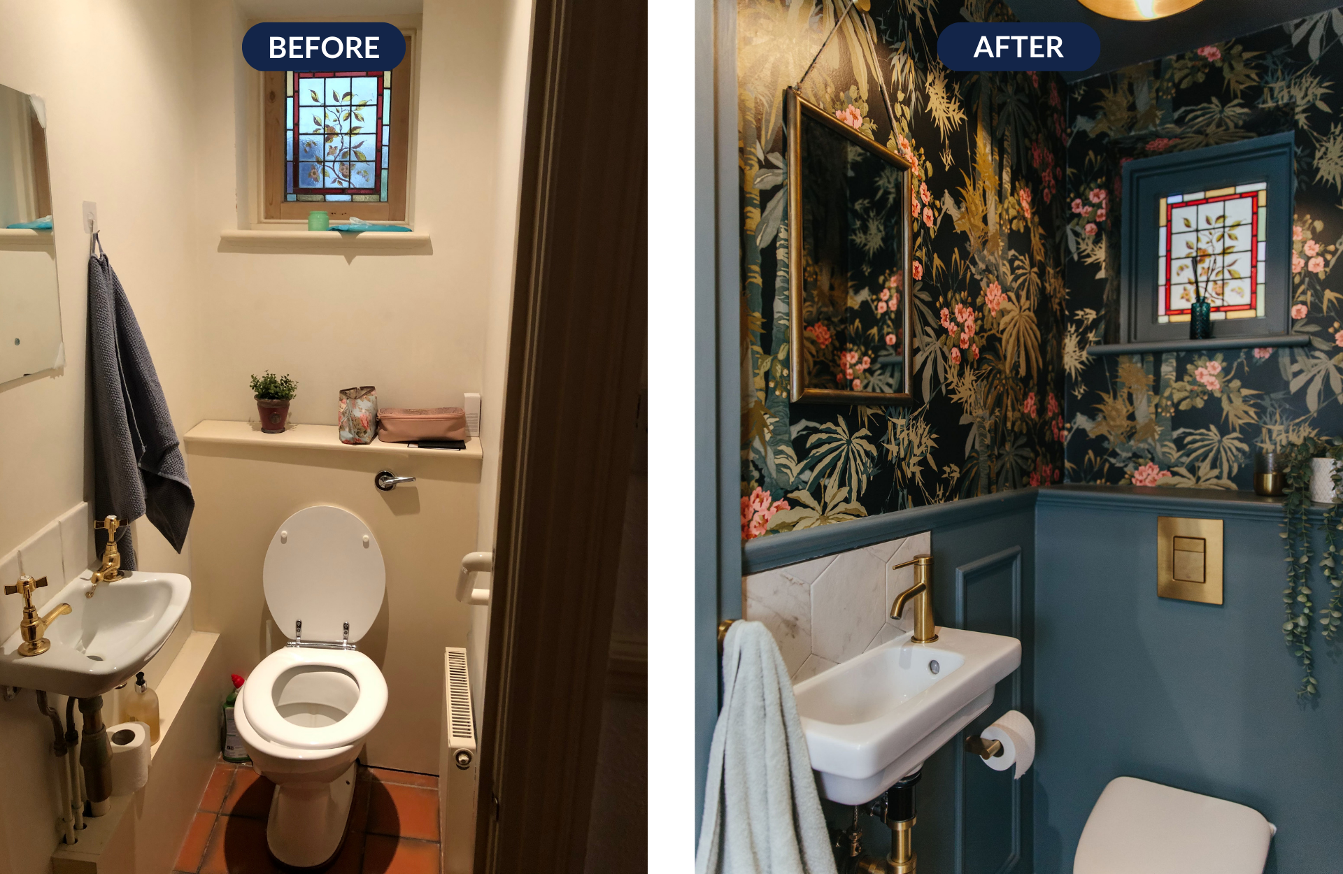 before and after of small downstairs bathroom