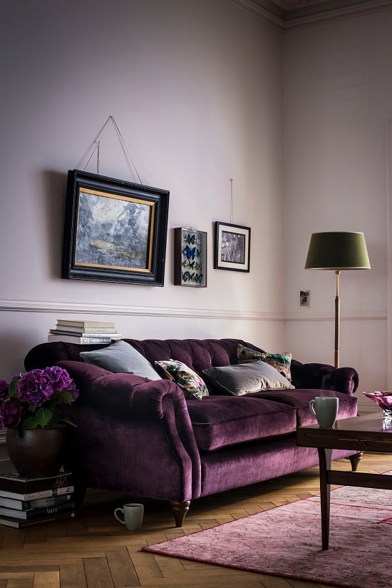 jewel tone sofa in living room