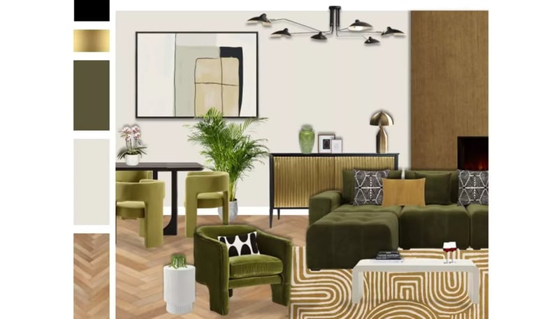 bold retro green living room 