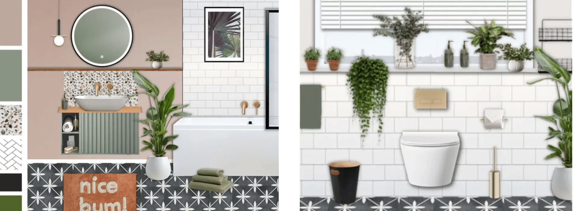 pink and green bathroom design