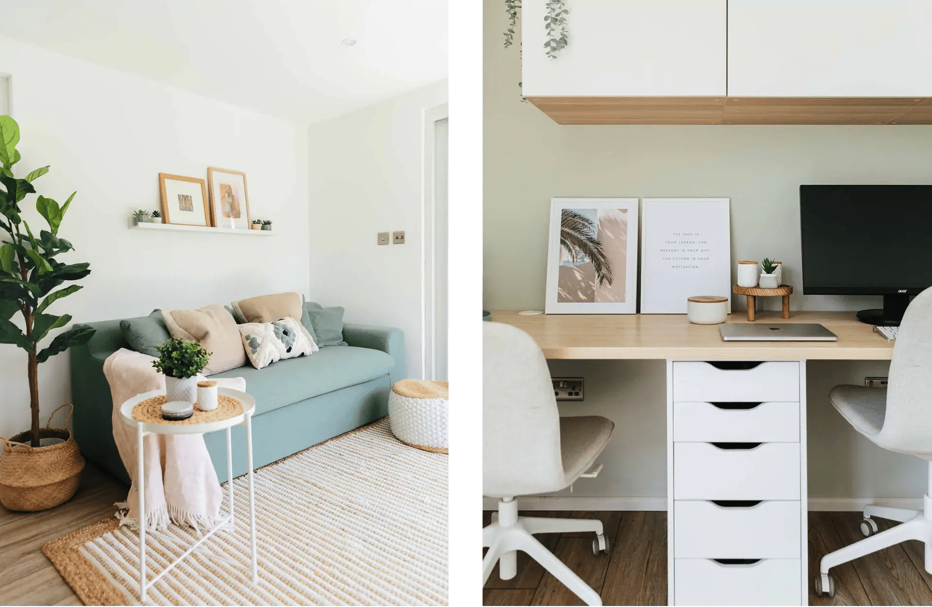 blue sofa in home office