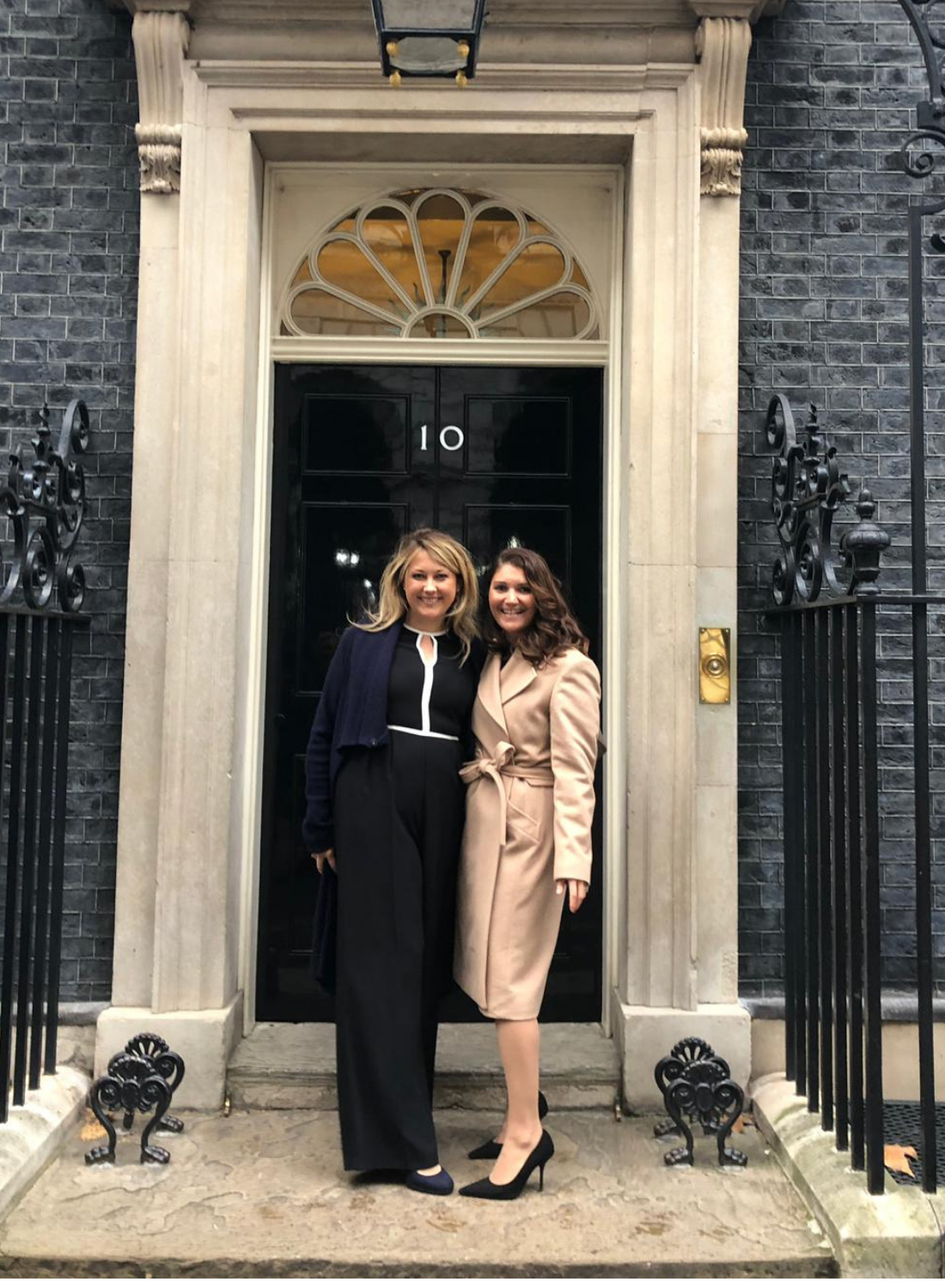 Laura and Diana outside 10 downing street on international women's day 